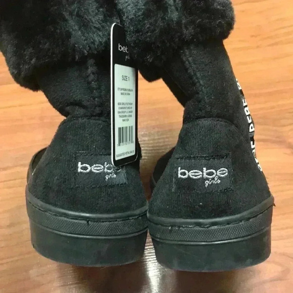 Bebe Girl Black Faux Fur Boots, size 1 - Picture 2 of 5